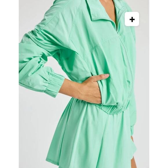 Year of Ours YOS Windbreaker Lucite Green Zip Crop Jacket S - Picture 8 of 14